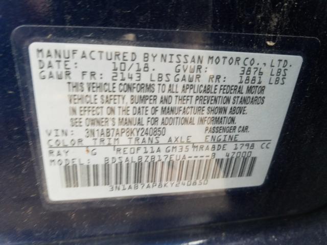 Photo 9 VIN: 3N1AB7AP8KY240850 - NISSAN SENTRA S 