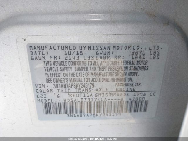 Photo 8 VIN: 3N1AB7AP8KY243179 - NISSAN SENTRA 