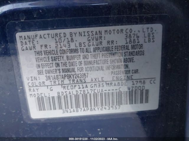 Photo 8 VIN: 3N1AB7AP8KY243957 - NISSAN SENTRA 