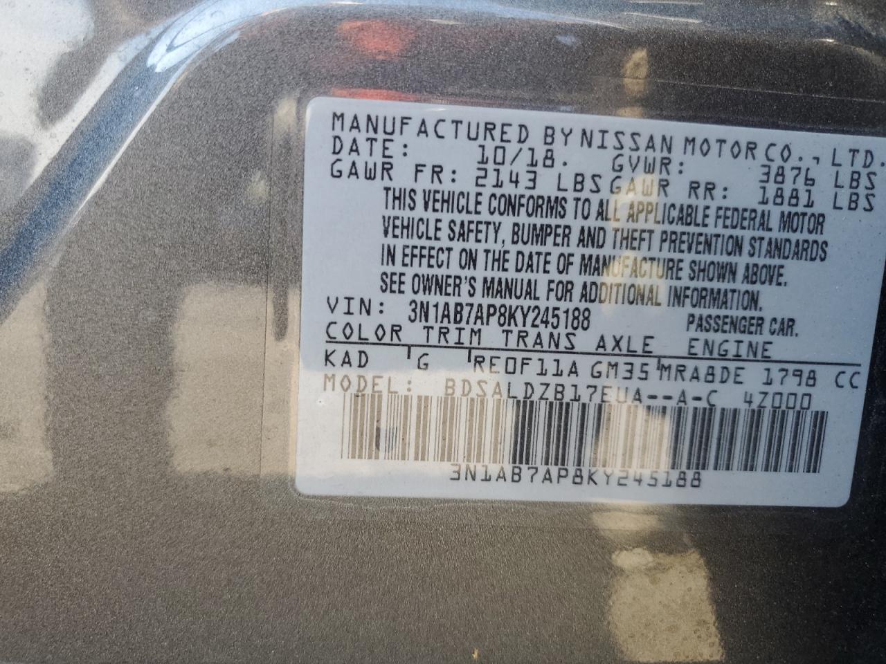 Photo 11 VIN: 3N1AB7AP8KY245188 - NISSAN SENTRA 