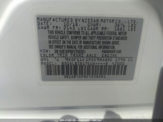 Photo 8 VIN: 3N1AB7AP8KY258281 - NISSAN SENTRA 