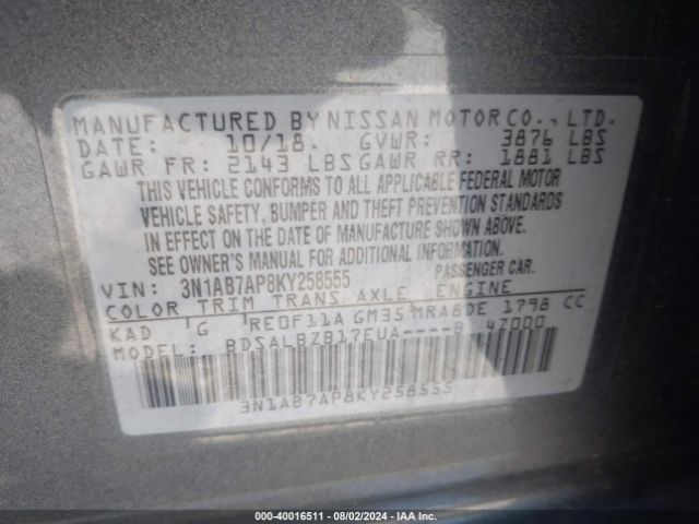 Photo 8 VIN: 3N1AB7AP8KY258555 - NISSAN SENTRA 