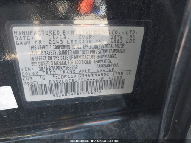 Photo 8 VIN: 3N1AB7AP8KY266252 - NISSAN SENTRA 