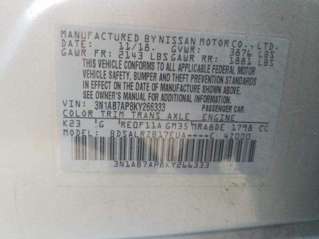 Photo 9 VIN: 3N1AB7AP8KY266333 - NISSAN SENTRA S 