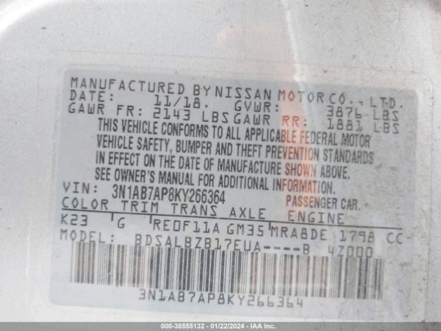 Photo 8 VIN: 3N1AB7AP8KY266364 - NISSAN SENTRA 