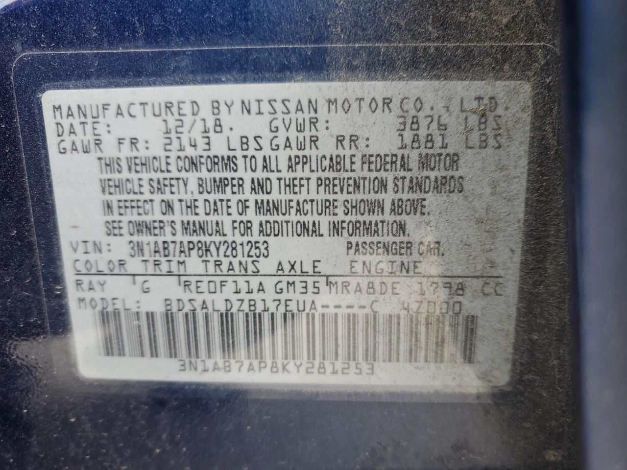 Photo 12 VIN: 3N1AB7AP8KY281253 - NISSAN SENTRA 