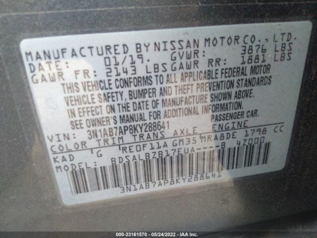 Photo 8 VIN: 3N1AB7AP8KY288641 - NISSAN SENTRA 