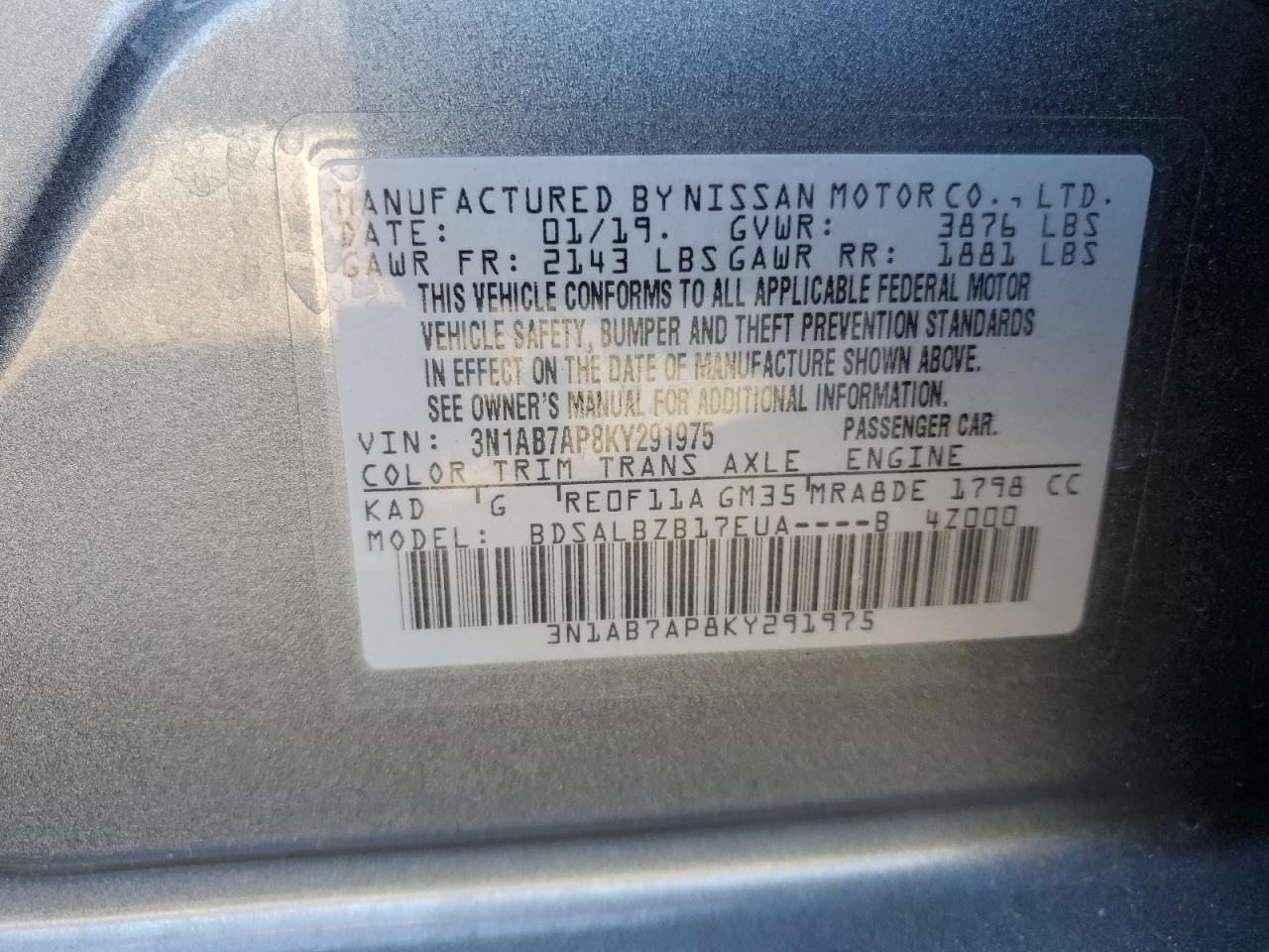 Photo 12 VIN: 3N1AB7AP8KY291975 - NISSAN SENTRA 