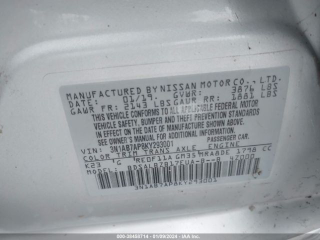 Photo 8 VIN: 3N1AB7AP8KY293001 - NISSAN SENTRA 