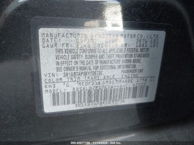 Photo 8 VIN: 3N1AB7AP8KY299736 - NISSAN SENTRA 