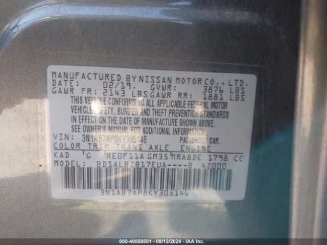 Photo 8 VIN: 3N1AB7AP8KY305146 - NISSAN SENTRA 