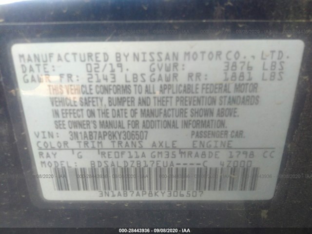 Photo 8 VIN: 3N1AB7AP8KY306507 - NISSAN SENTRA 