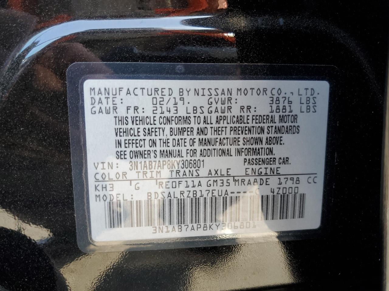 Photo 11 VIN: 3N1AB7AP8KY306801 - NISSAN SENTRA 