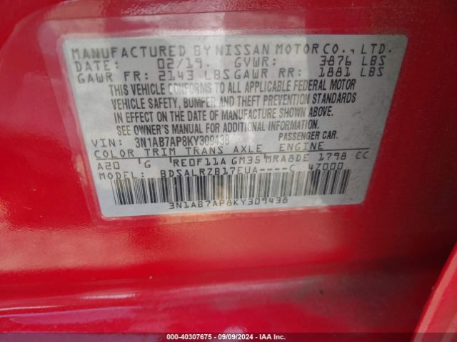 Photo 8 VIN: 3N1AB7AP8KY309438 - NISSAN SENTRA 