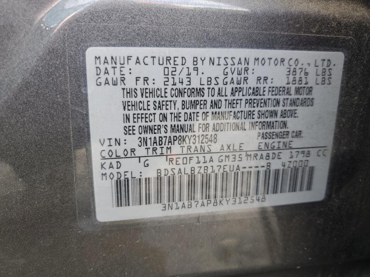 Photo 11 VIN: 3N1AB7AP8KY312548 - NISSAN SENTRA 