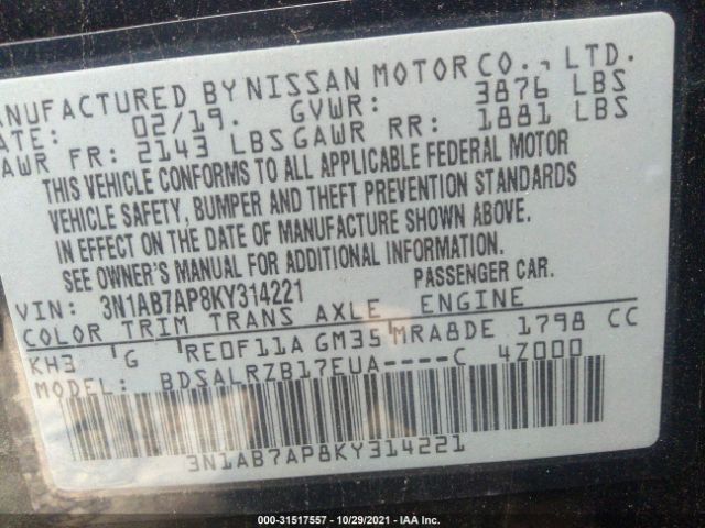 Photo 8 VIN: 3N1AB7AP8KY314221 - NISSAN SENTRA 