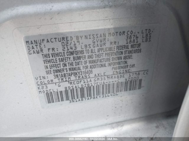 Photo 8 VIN: 3N1AB7AP8KY316406 - NISSAN SENTRA 