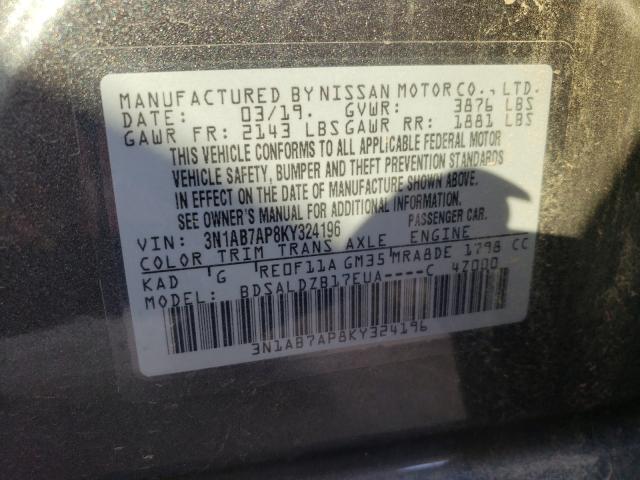 Photo 9 VIN: 3N1AB7AP8KY324196 - NISSAN SENTRA S 