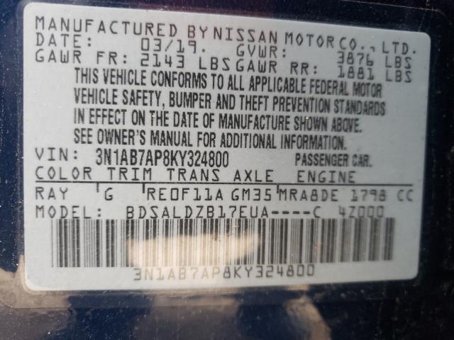 Photo 9 VIN: 3N1AB7AP8KY324800 - NISSAN SENTRA S 