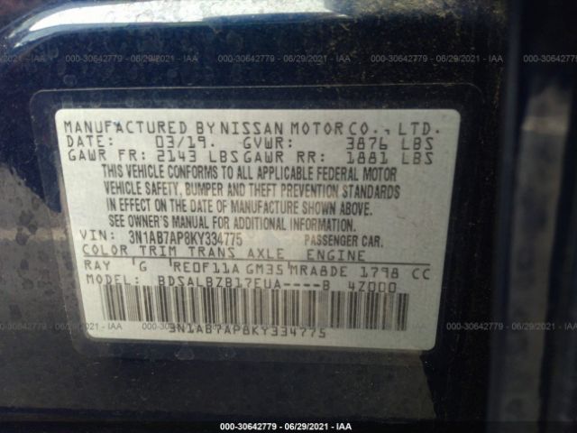 Photo 8 VIN: 3N1AB7AP8KY334775 - NISSAN SENTRA 