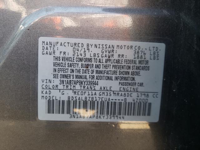 Photo 9 VIN: 3N1AB7AP8KY339944 - NISSAN SENTRA S 