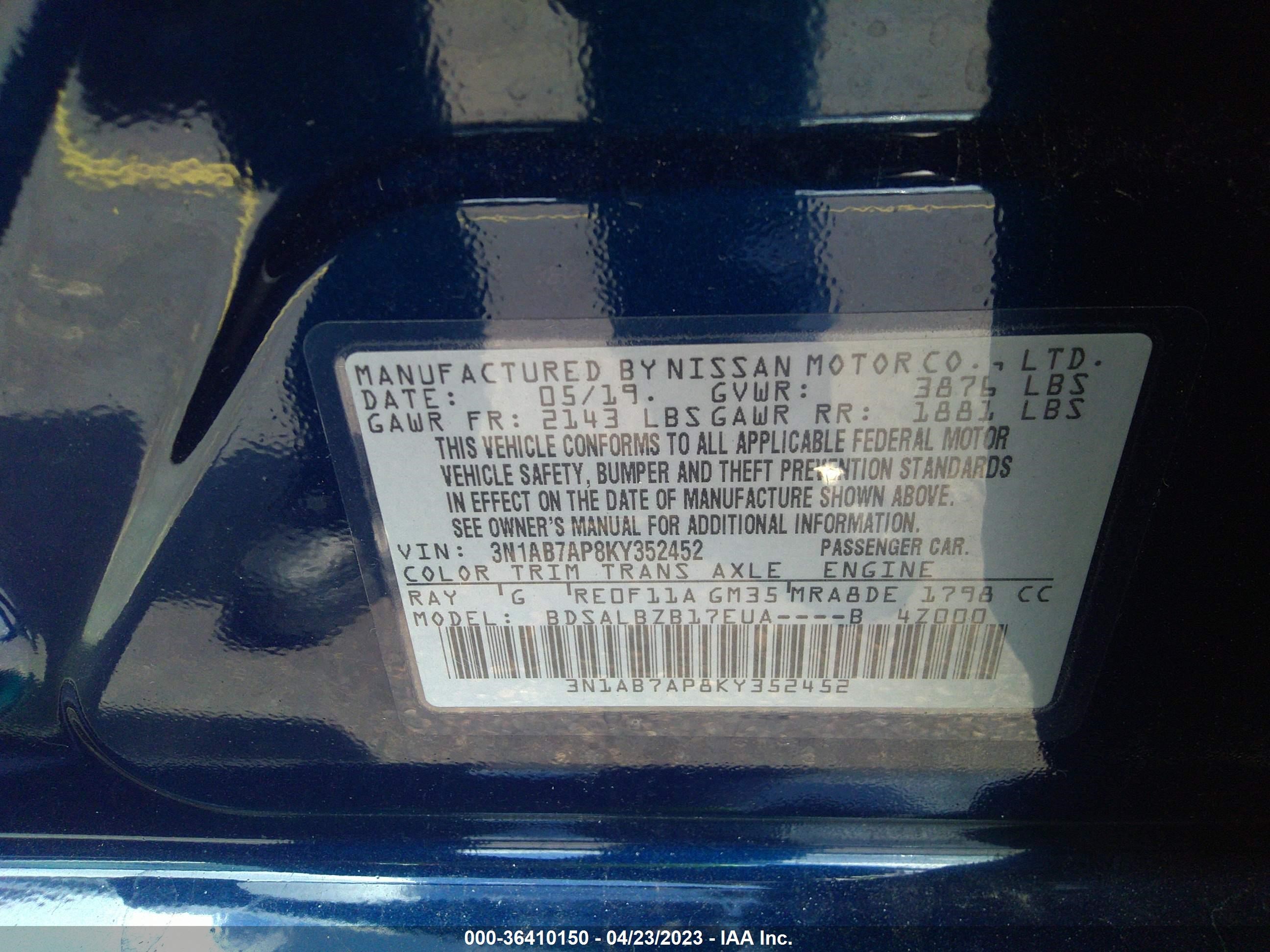 Photo 8 VIN: 3N1AB7AP8KY352452 - NISSAN SENTRA 