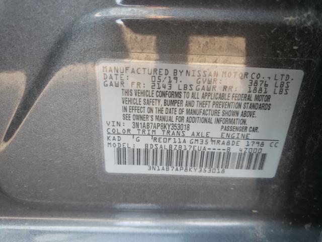 Photo 9 VIN: 3N1AB7AP8KY353018 - NISSAN SENTRA S 