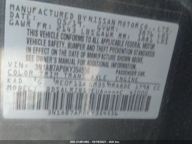 Photo 8 VIN: 3N1AB7AP8KY354556 - NISSAN SENTRA 