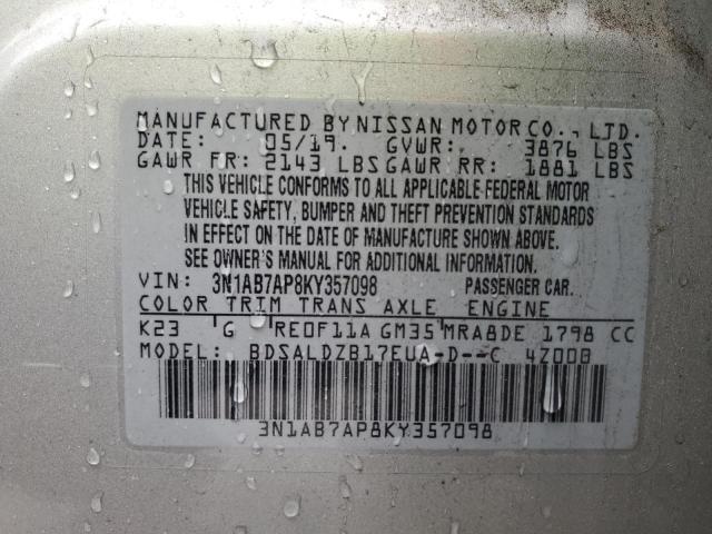 Photo 11 VIN: 3N1AB7AP8KY357098 - NISSAN SENTRA S 