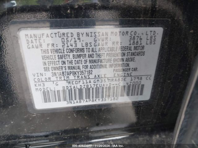 Photo 8 VIN: 3N1AB7AP8KY357182 - NISSAN SENTRA 