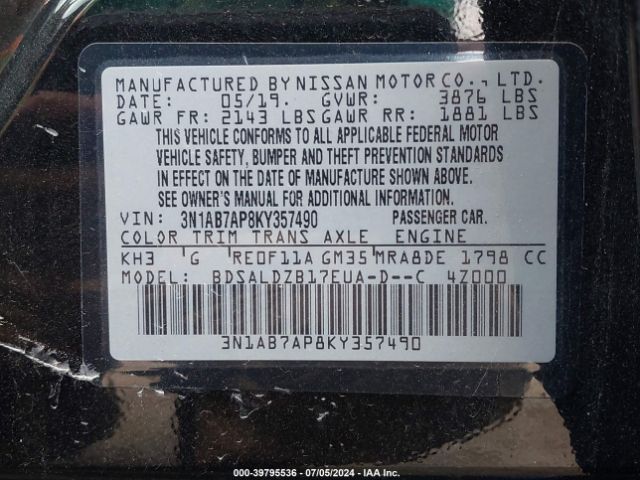 Photo 8 VIN: 3N1AB7AP8KY357490 - NISSAN SENTRA 