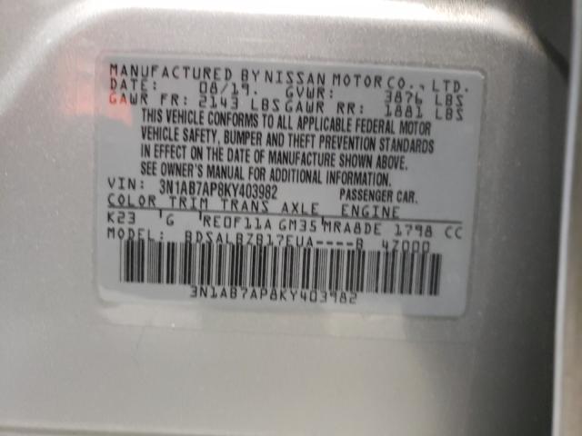 Photo 9 VIN: 3N1AB7AP8KY403982 - NISSAN SENTRA S 