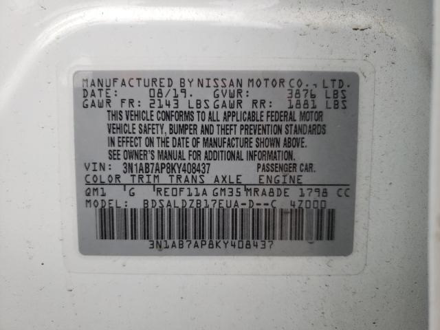 Photo 9 VIN: 3N1AB7AP8KY408437 - NISSAN SENTRA S 