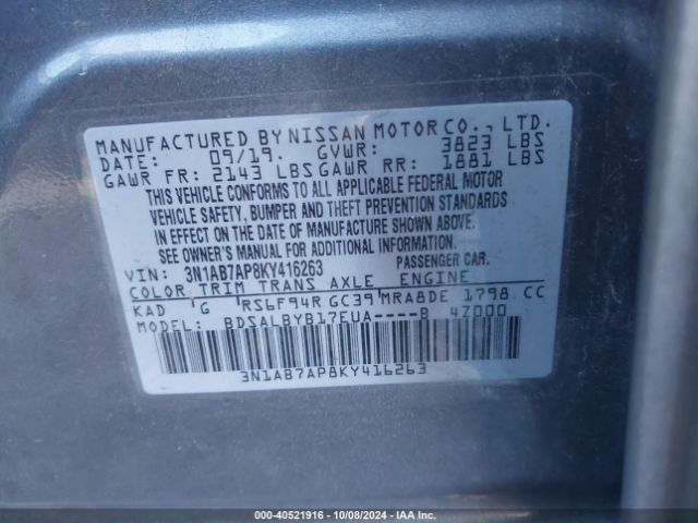 Photo 8 VIN: 3N1AB7AP8KY416263 - NISSAN SENTRA 