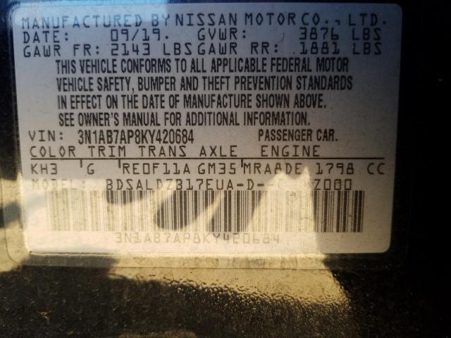 Photo 9 VIN: 3N1AB7AP8KY420684 - NISSAN SENTRA S 