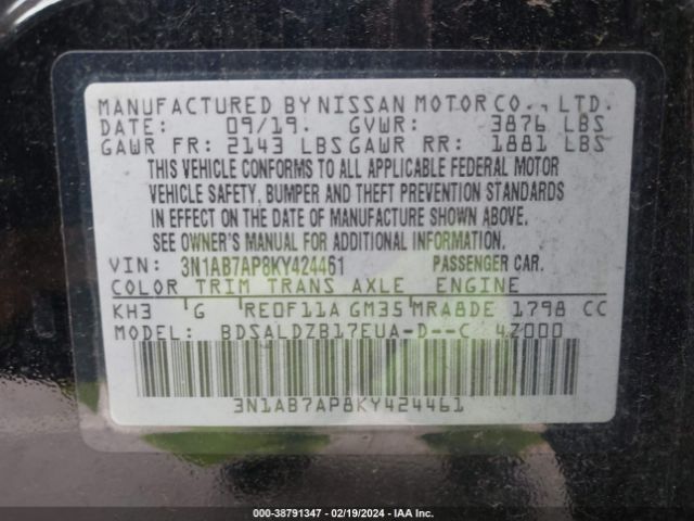 Photo 8 VIN: 3N1AB7AP8KY424461 - NISSAN SENTRA 