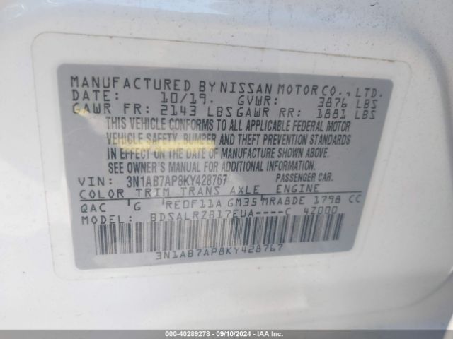 Photo 8 VIN: 3N1AB7AP8KY428767 - NISSAN SENTRA 