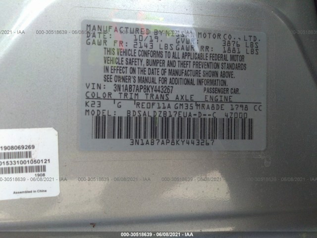 Photo 8 VIN: 3N1AB7AP8KY443267 - NISSAN SENTRA 