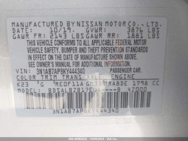 Photo 8 VIN: 3N1AB7AP8KY444340 - NISSAN SENTRA 