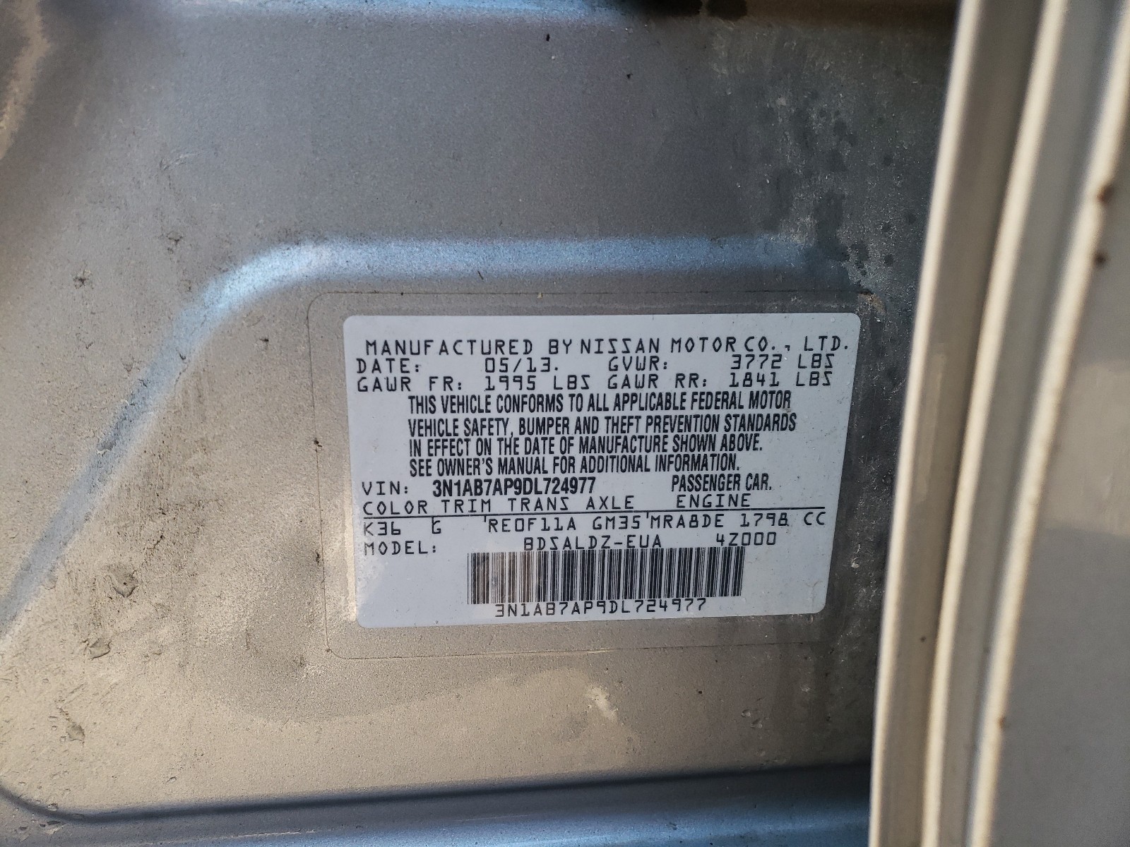 Photo 9 VIN: 3N1AB7AP9DL724977 - NISSAN SENTRA S 