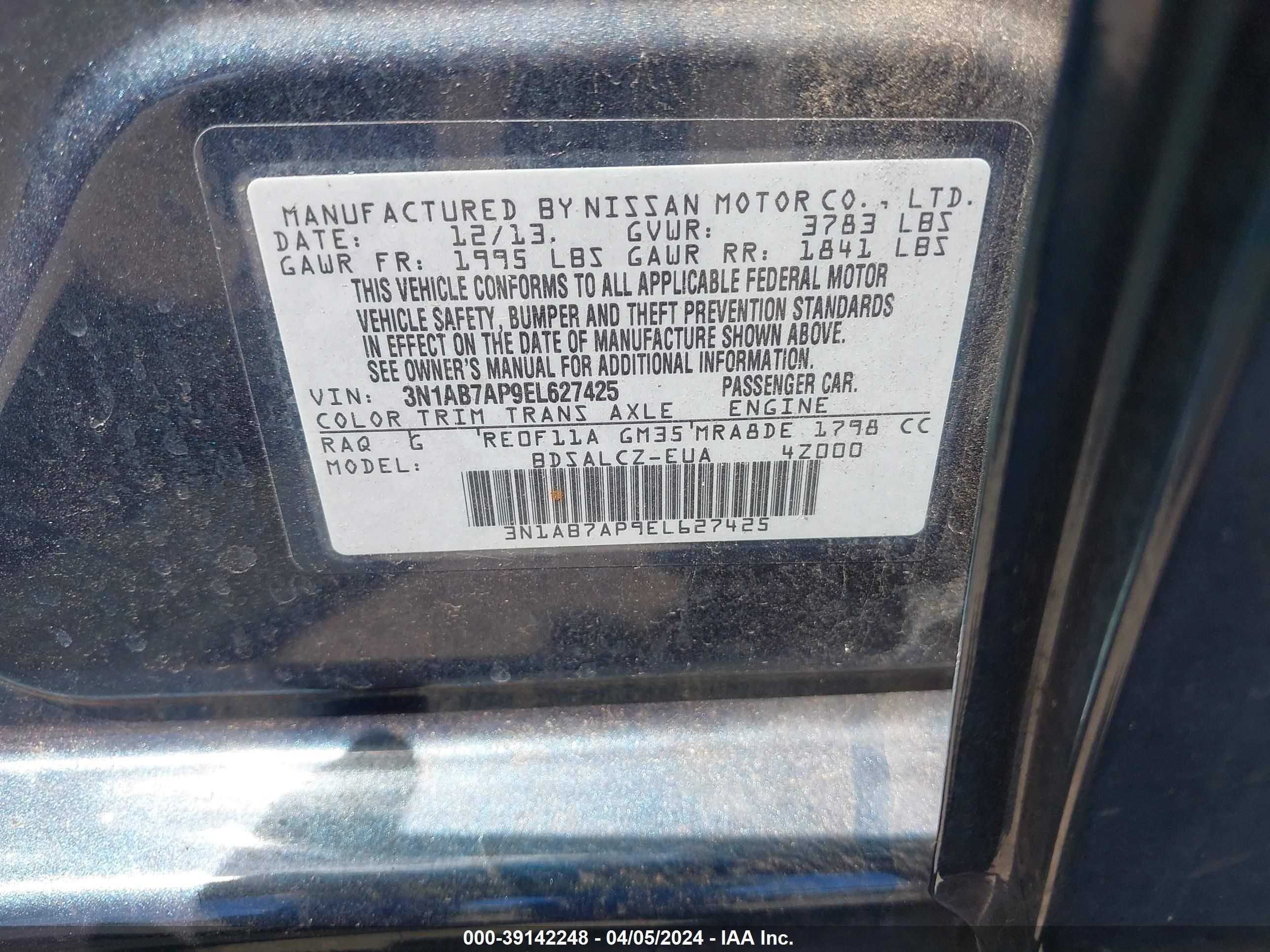 Photo 8 VIN: 3N1AB7AP9EL627425 - NISSAN SENTRA 