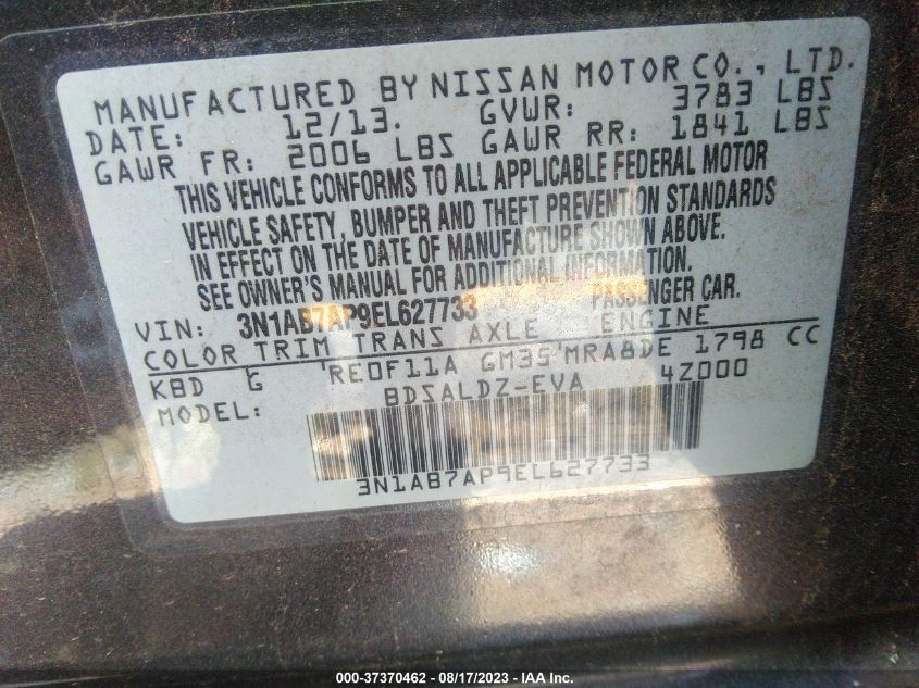 Photo 8 VIN: 3N1AB7AP9EL627733 - NISSAN SENTRA 