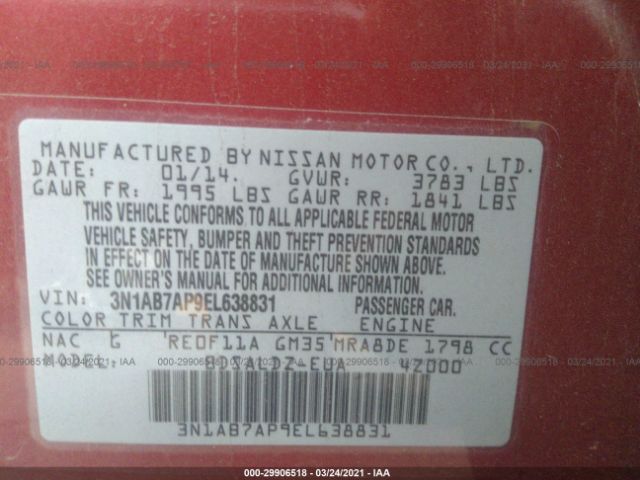 Photo 8 VIN: 3N1AB7AP9EL638831 - NISSAN SENTRA 