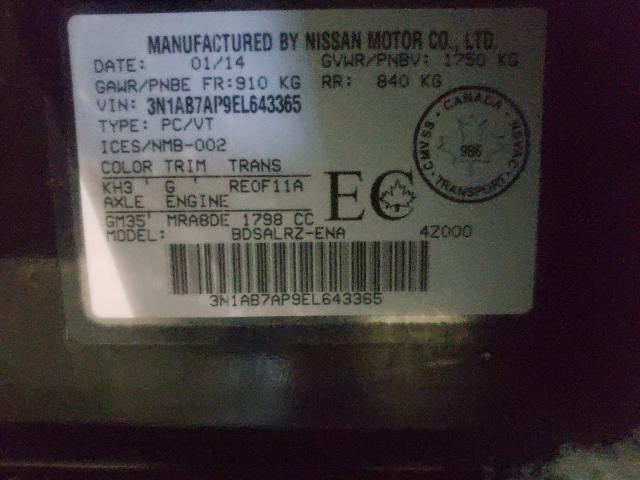 Photo 9 VIN: 3N1AB7AP9EL643365 - NISSAN SENTRA S 