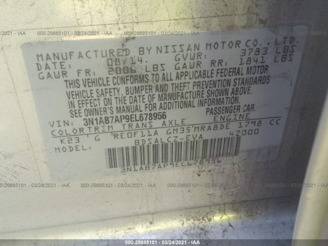 Photo 8 VIN: 3N1AB7AP9EL678956 - NISSAN SENTRA 