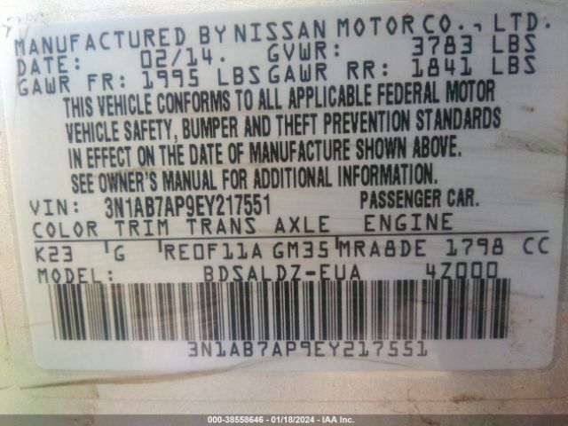 Photo 8 VIN: 3N1AB7AP9EY217551 - NISSAN SENTRA 