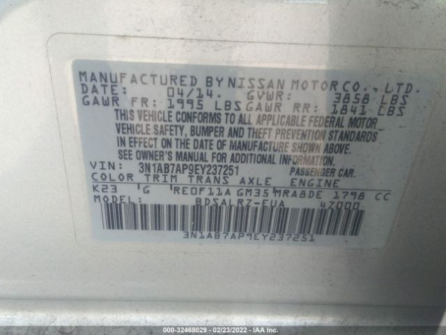 Photo 8 VIN: 3N1AB7AP9EY237251 - NISSAN SENTRA 