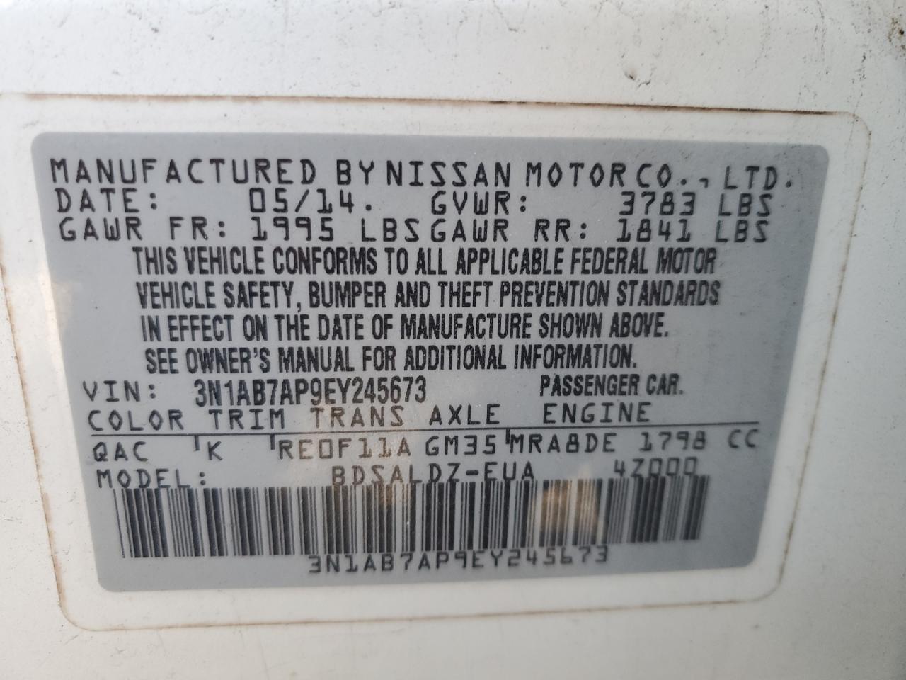 Photo 11 VIN: 3N1AB7AP9EY245673 - NISSAN SENTRA 