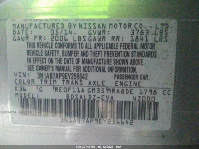 Photo 8 VIN: 3N1AB7AP9EY256642 - NISSAN SENTRA 