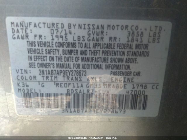 Photo 8 VIN: 3N1AB7AP9EY278673 - NISSAN SENTRA 